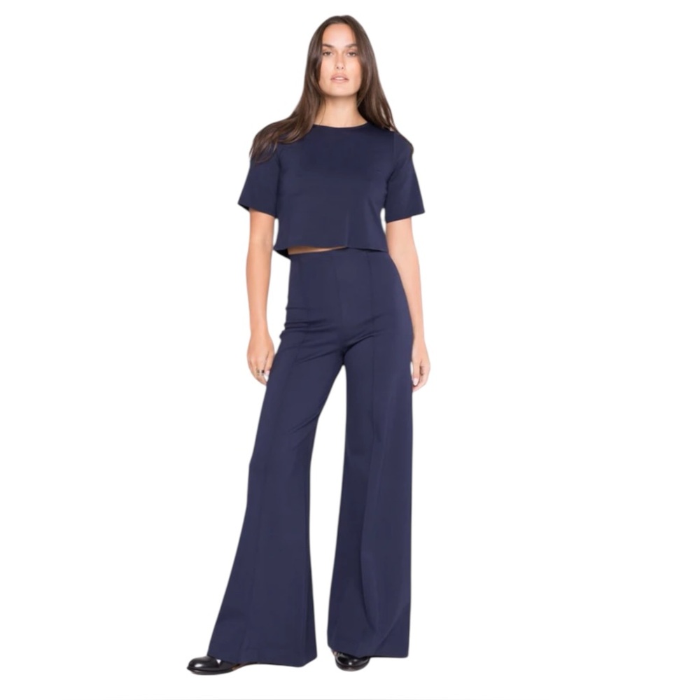 Ripley Rader Navy Ponte Knit Wide Leg Pant High Rise Size 3 / Medium